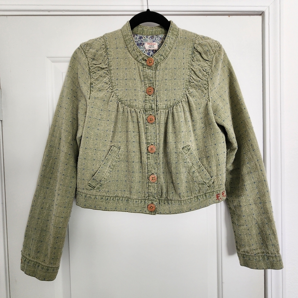 Free People Yoke Collar Bib Collar Victorian Retro Vintage Style Shirt Jacket M